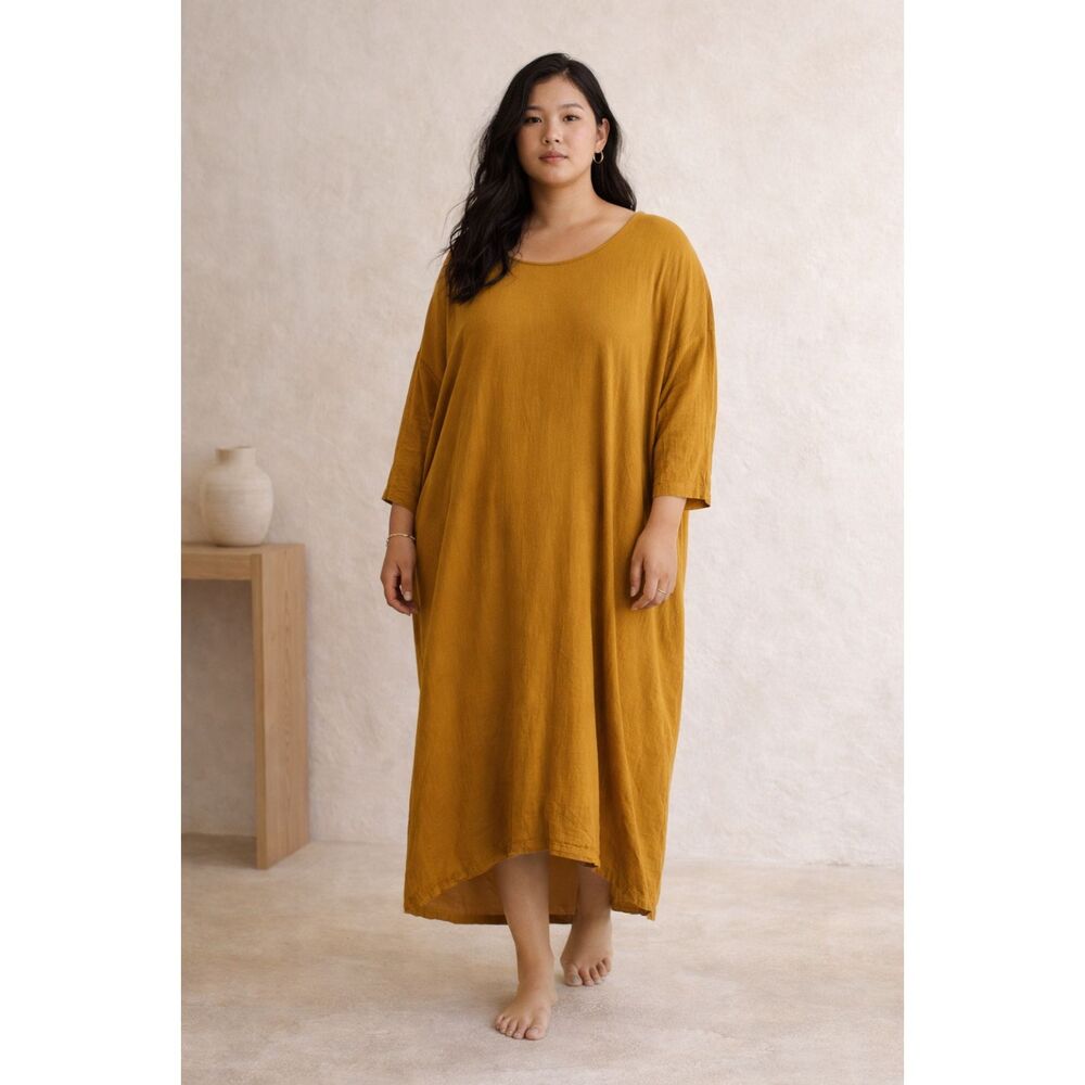 BLACK CRANE Mustard Long Sleeve A Line Midi Dress  Women's Size Large